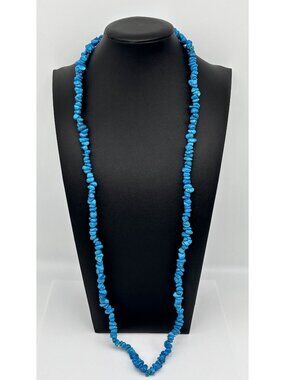 Long Necklace Dyed Turquoise Chunks/Chips Single Strand Unbranded 36 Inches Long